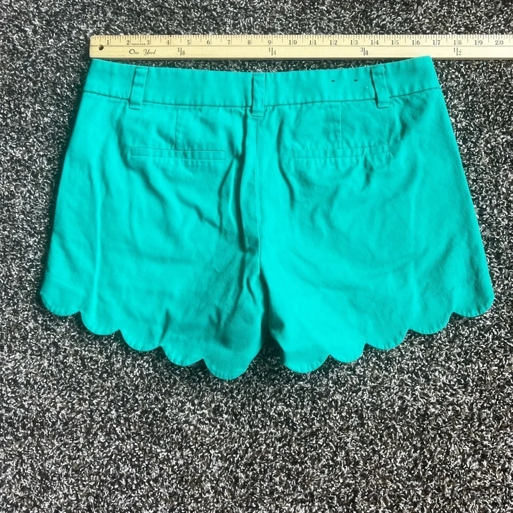 J. Crew High Waist Green Shorts with Scalloped Hem
